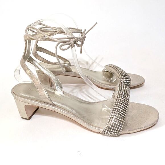 Loeffler Randall Jackie Rhinestone Ankle Strap Sandals Heels Metallic Size 9.5 - Picture 5 of 13